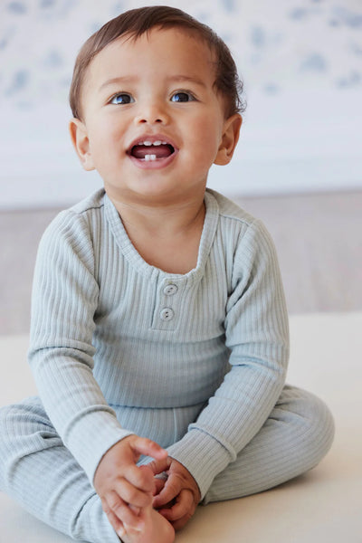 Rib Long Sleeve Bodysuit - Blue Fox
