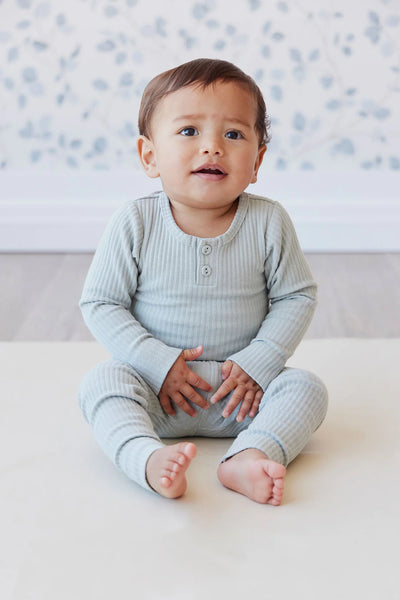 Rib Long Sleeve Bodysuit - Blue Fox
