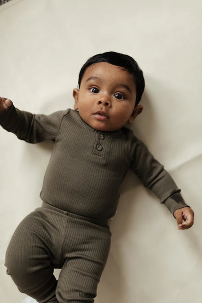 Organic Cotton Modal Long Sleeve Bodysuit - Olive