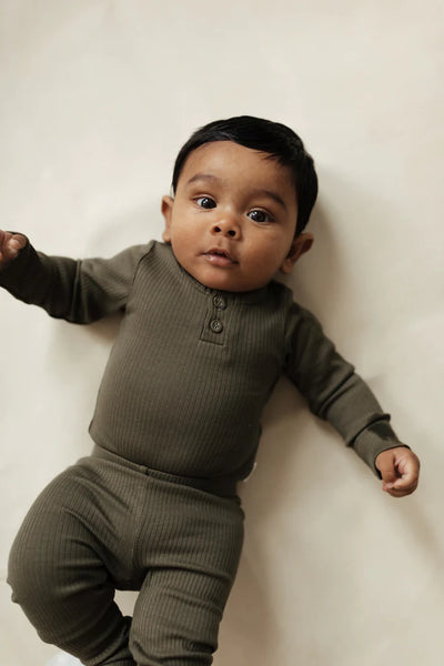 Organic Cotton Modal Long Sleeve Bodysuit - Olive