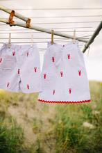 Kids Blue Seersucker Shorts with Red Embroidered Lobsters