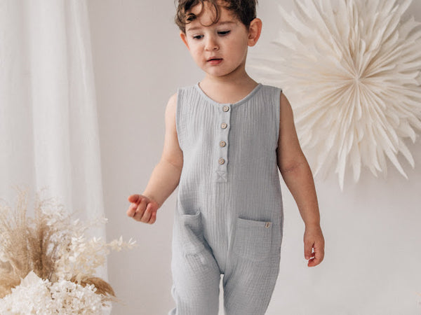 Liam Boys Muslin Jumpsuit - Dusty Blue