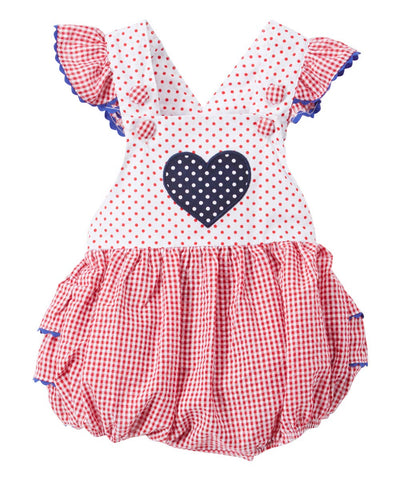 Red & White Gingham Heart Ruffle-Accent Bubble Romper