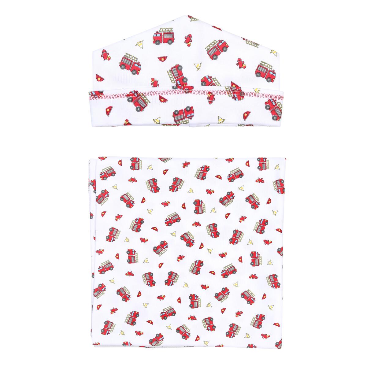 Lil' Firetruck Printed Hat and Swaddle Set