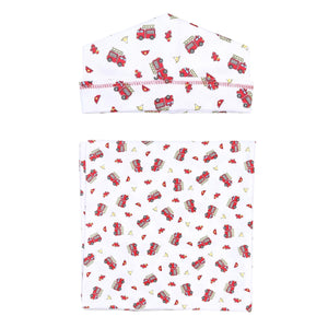 Lil' Firetruck Printed Hat and Swaddle Set