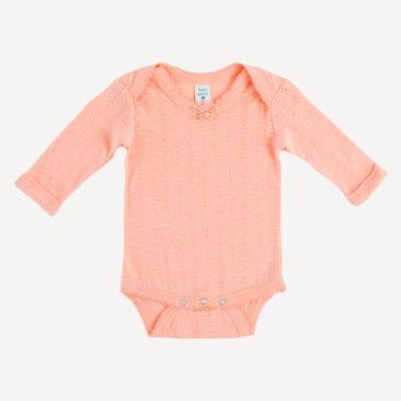 LONG SLEEVE LAP NECK MINI BOW BODYSUIT | PEACH NECTAR | ORGANIC POINTELLE