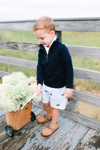 Light Blue Seersucker Shorts with Navy Embroidered Nantuckets