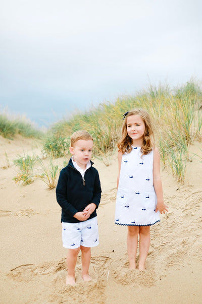 Light Blue Seersucker Shorts with Navy Embroidered Nantuckets