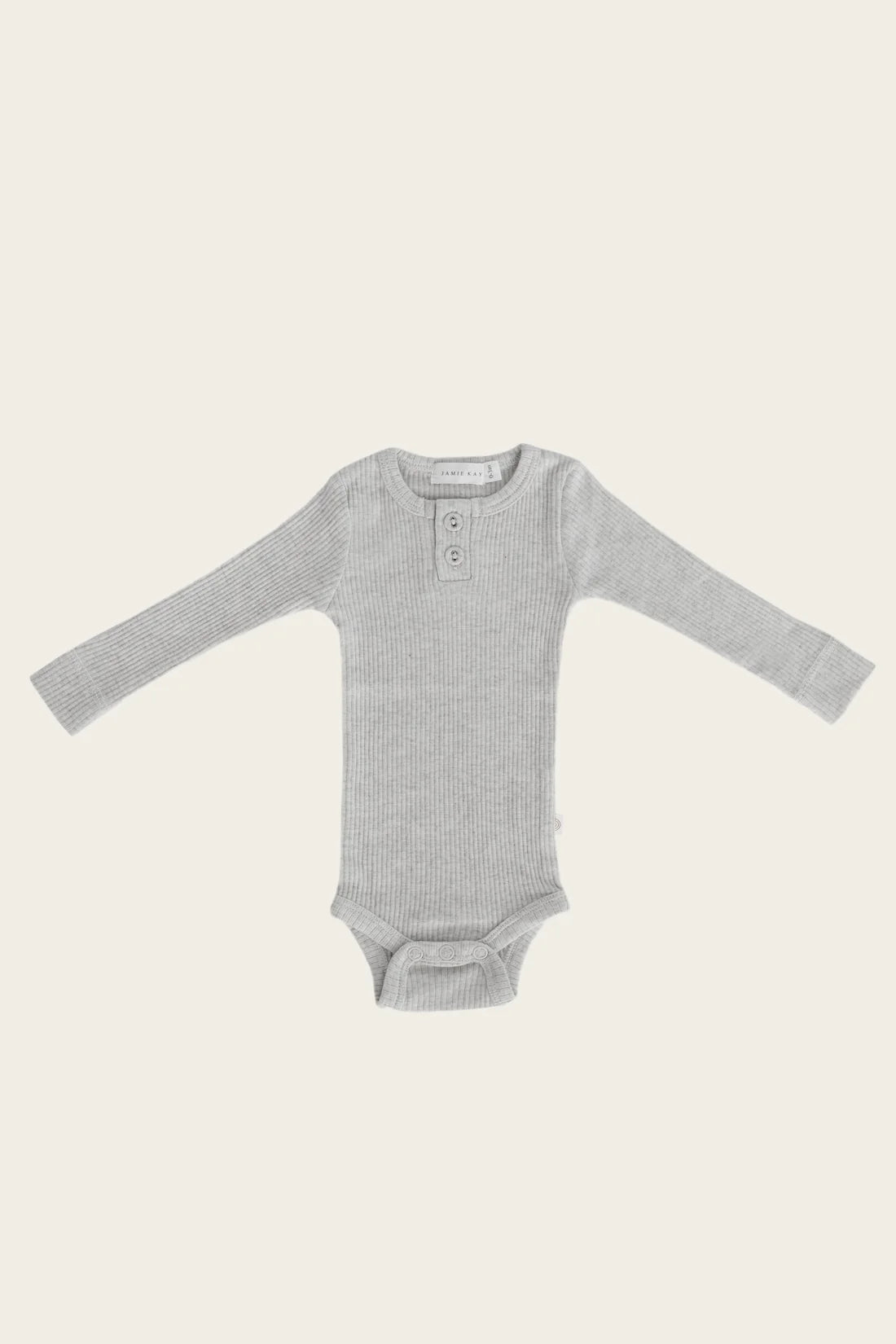 Organic Essential Fine Rib Long Sleeve Bodysuit - Light Grey Marle