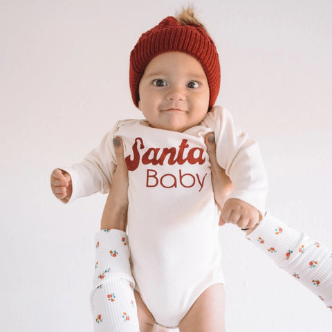 Long Sleeve Organic Bodysuit - Santa Baby - Red